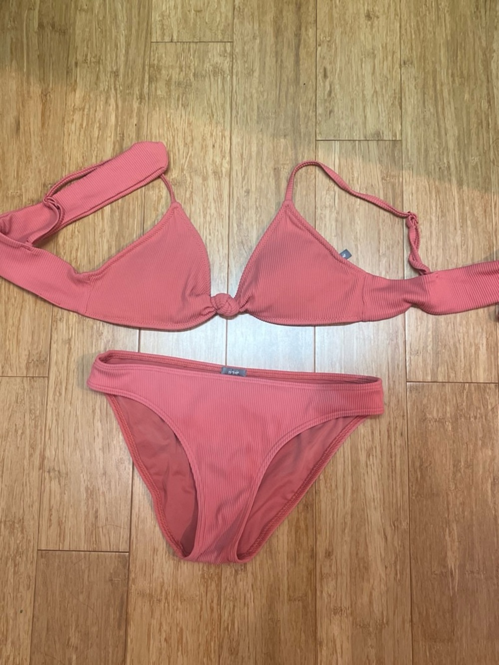 aerie Ribbed Pink Knot Triangle Bikini Set